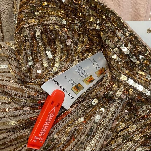 MAC DUGGAL Beige Sequined Cut Out Ruffled Cap Sleeve Lace Up Gown 5568 NWT 10 - Picture 11 of 13